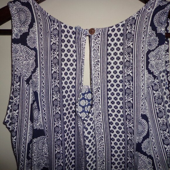 Fashion Fuse A-Line Sundress S Sleeveless Button Closure Floral Navy/White Pocke - Picture 5 of 13